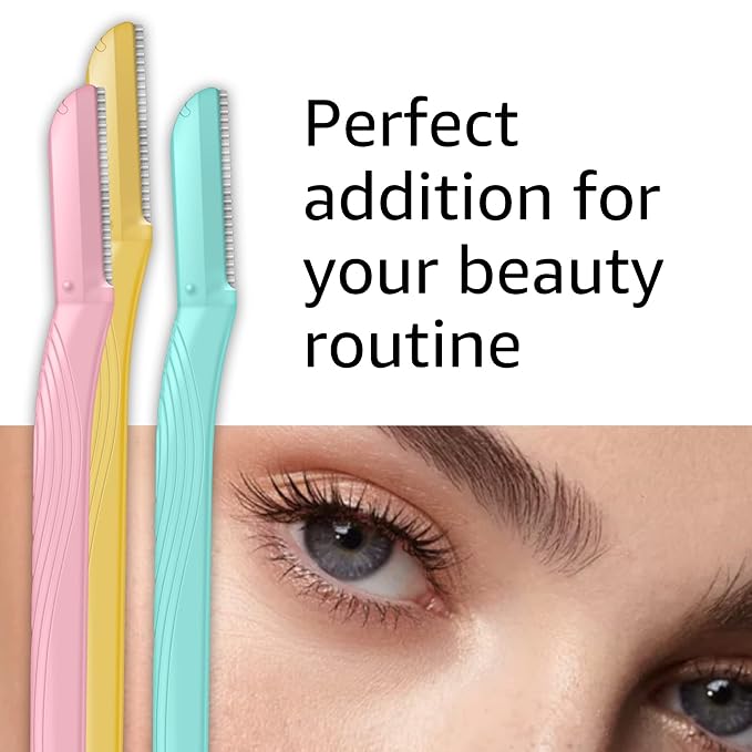 Amazon Basics Dermaplane Razor, Peach Fuzz Remover, Face Shaver for Women, Eyebrow Trimmer and Shaper, Facial Hair Removal, Exfoliating Tool with Blade Cover, Multicolor, 9 Count