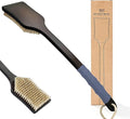 Back Scrubber Shower Brush,Dry Brushing Body Brush with 17.7 Inch Curved Long Handle, Natural Bristles for Lymphatic Drainage, Soft & Stiff Bristles Available (Gray Handle, Stiff)