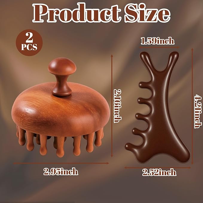 CZFSWT 2PCS Wooden Scalp Massager Set, Scalp Massager Hair Growth, Scalp Massage Tool Suitable for Daily Scalp Massage, Relieve Stress and Relax