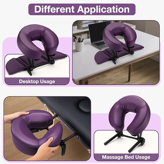 Udefineit Face Down Tabletop Massage Kit, Adjustable Headrest Face Cradle with Hand Rest Pad, Universal Desktop Home Mattress Massage Cradle with Soft Pillow for SPA Chair Bed Office Desk - Purple