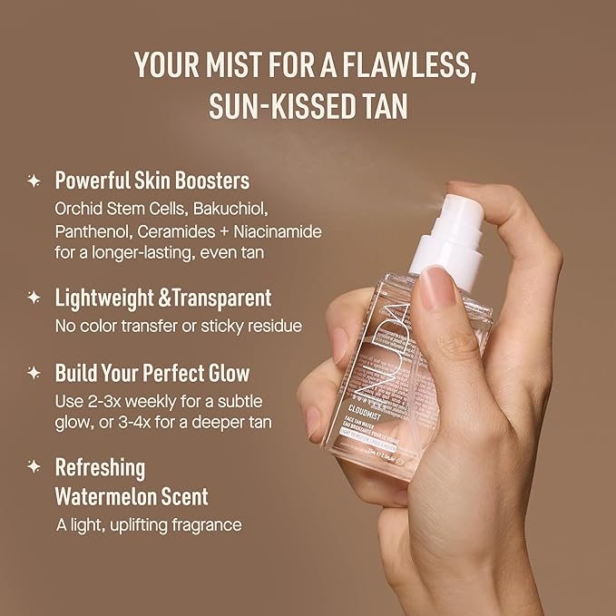 Nuda CloudMist Face Tan Water | Buildable Facial Tanning Mist for Light to Medium Complexions | Infused with Vitamins and White Tea & Rosehip Extracts | Lightweight, Bronzer-Free Formula, (2.5 Fl Oz)