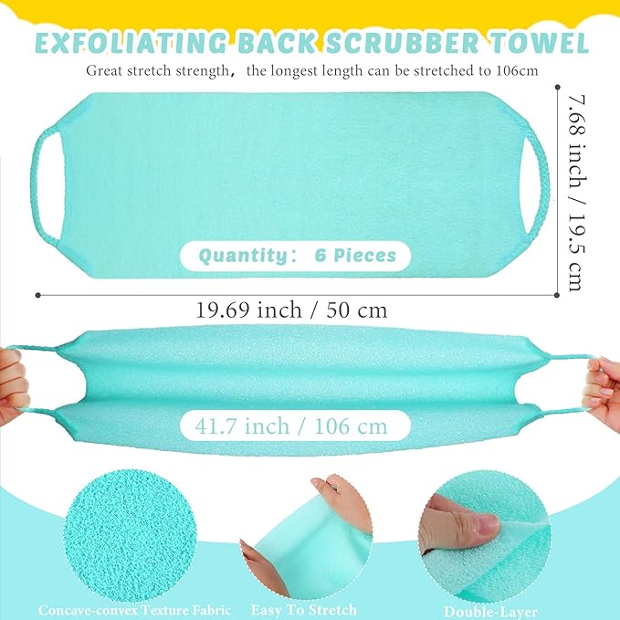 4 Pack Exfoliating Washcloth Back Scrubber Set, 2 Exfoliating Body Scrubber Nylon Back Body Scrub Towel, 2 Pairs Shower Gloves for Women Men Bath Shower Exfoliation(Pink, Light Blue, Green)