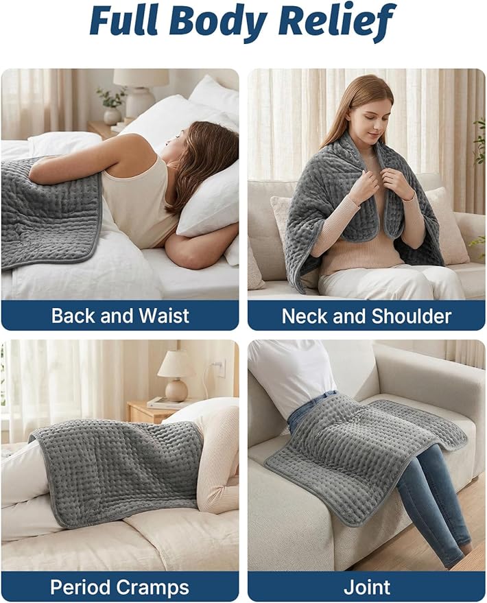 Heating Pad for Back Neck and Shoulders, 17”×33” Large Heated Pad with 4 Level Timing, 6 Level Heat Setting and Auto Shut Off, Gifts for Women, Men