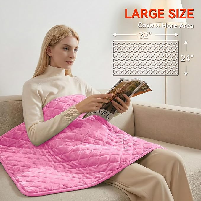 King Size Heating Pad for Back Pain 32"x24" Extra Large Electric Heating Pad for Period Cramps Relief & Body Neck Shoulder Auto Shut Off Heat Pad Temperature Settings Machine Washable Pink