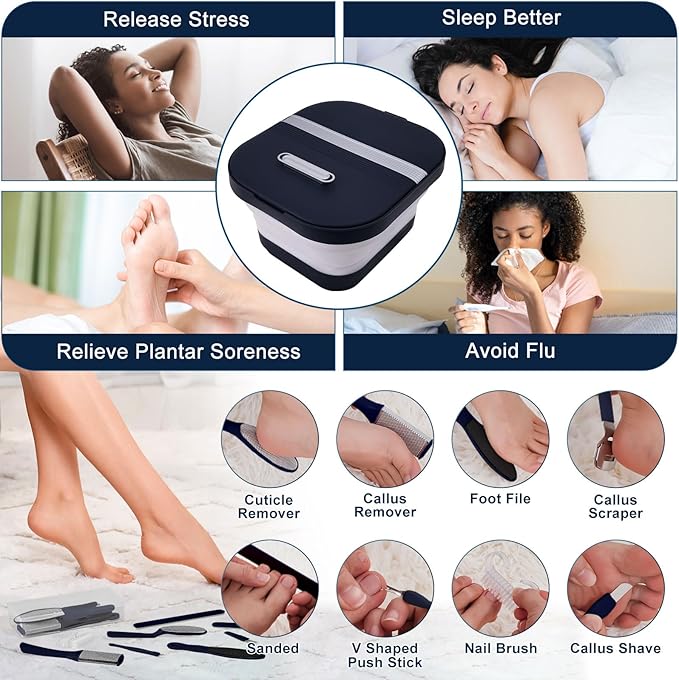 UNIFULL Collapsible Foot Bath Spa with Heat, Remote Control, Massage Rollers, Bubble, Foot Pedicure Kit, Red Light, Pedicure Foot Spa, Foot Bath for Gifts