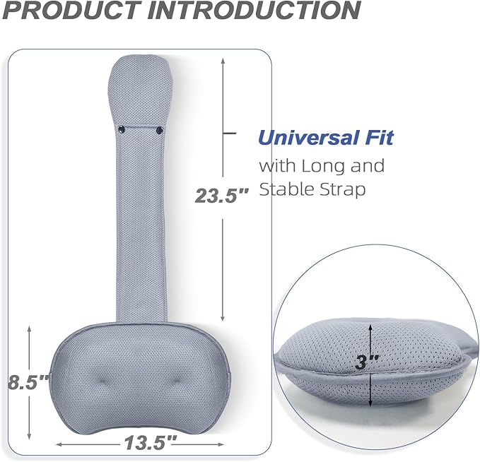 2-Pack Pillow for Hot Tub, Spa, and Chaise Lounge - Universal Headrest & Neck Support Cushion, 3D Mesh Adjustable Height with Long Strap, Easy Drying (2-Pack,Gray)