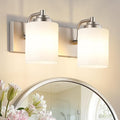 SOLFART Brushed Nickel 2 Light Vanity Lights for Bathroom, Milky Glass Shade Vintage Wall Sconce, Modern Bathroom Light Fixture Over Mirror, Easy to Install High-End Vanity Light (Bulbs Not Included)