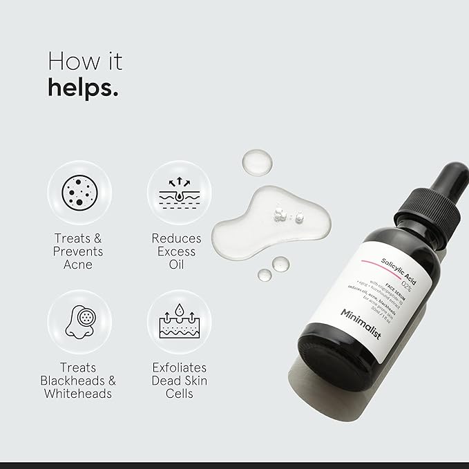 Salicylic Acid 2% Face Serum for Acne, Oil Control & Open Pores | Minimalist Acne Control Serum | BHA Exfoliant for Uneven Skin Tone | For Women & Men | 1Fl Oz/30ml