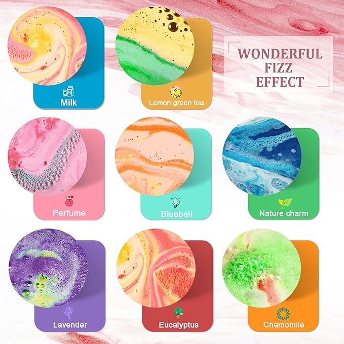 Bath Bomb Gift Set, Family Pack Mini Bath Bombs with Reusable Bowknot, 40 Pcs Organic & Natural Bath Bombs for Kids, Women and Men, Best Gift for Any Anniversaries