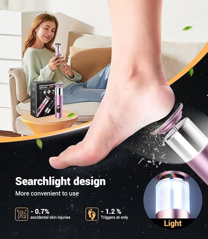 Electric Foot Callus Remover,Rechargeable Electric Callus Remover for Feet【Variable 3-Speed & LED Light】【Removes 99.92% of Calluses】 Portable Foot File Pedicure Kits with 30 Grit Pads-Pink
