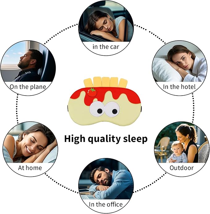 PERFECTSIGHT Sleep Eye Masks, Cute Sleep Eye Cover Lightweight Adjustable Eyeshade Mask Cover for Women Men Sleep Travel Nap, French Fries