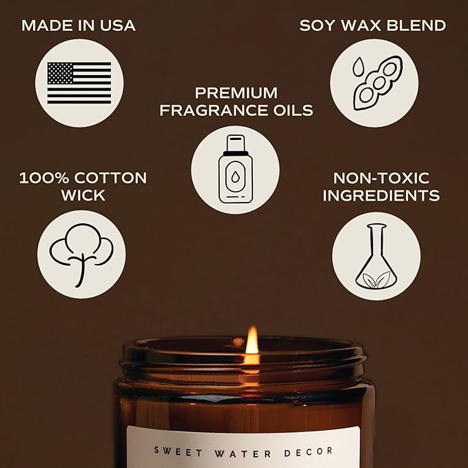 Sweet Water Decor Hot Cocoa and Peppermint Soy Candle | Chocolate, Peppermint, and Vanilla Holiday Scented Candles for Home | 9oz Amber Jar Candle with Black Lid, 40+ Hour Burn Time, Made in the USA