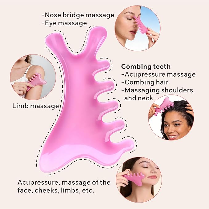 4 Pcs All-in-One Head Massager Set: Scalp Comb, Gua Sha, Octopus & Five Claw Tool for Stress Relief, Relaxation, Acupressure - Gift for Christmas, Birthday, Mother's Day, Father's Day (Pink)