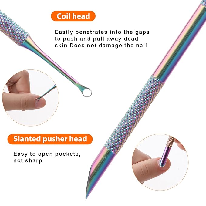 Cuticle Pusher, Dual Ended Nail Cuticle Remover with 5 Nail Sand Polishing Tablets Nail Care Polish Remover Cuticle Trimmer Manicure Kit for Pedicure Nail Art