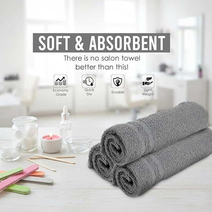 Hand Towels (Pack of 24) Grey Economy Salon Towels - 100% Cotton Spa Towel – 16 x 27 Inches Highly Absorbable, Facial, Gym, Hair Towels Face Towels Bulk