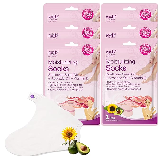 Epielle Moisturizing Foot Mask 6 Pairs, Soften with Sunflower Seed Oil & Vitamin E, Deep Moisturizing Socks for Dry, Cracked Feet, Self Care Gifts for Women, Spa Kit, Mothers Day Gifts