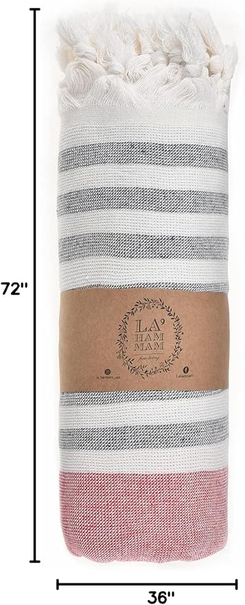 Beach Towel | Cotton Beach Towels, Easy to Carry, Sand Free, Highly Absorbent, Quick Dry, Turkish Towels for Travel Camping Bath Sauna Beach Gym Fitness Pool Yoga SPA by Lahammam, Ephesus, Red