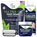 FOOT CURE Exfoliator & Callus Remover Pedicure Set – Care Kit Includes File for Dead Skin, Tea Tree Oil Soak Salts, Urea Cream 40 Percent Removal Gel Made in USA, 4 Piece