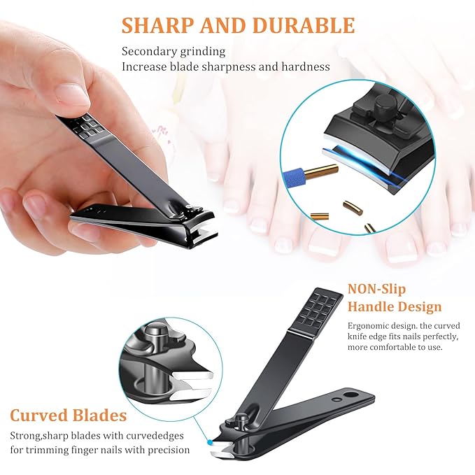 Nail Clippers Sets High Precisio Stainless Steel Nail Cutter Pedicure Kit Nail File Sharp Nail Scissors and Clipper Manicure Pedicure Kit Fingernails & Toenails with Portable cas (Red/Black_25 in 1)