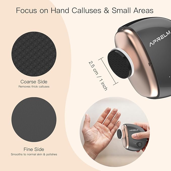 AprElm Portable Electric Hand & Foot Callus Remover with 2 Glass Grinding Heads, Rechargeable 800RPM Mini Electric Hand & Foot File for Travel Outdoors Climbers Gym Athletes (E9 Black Gold)