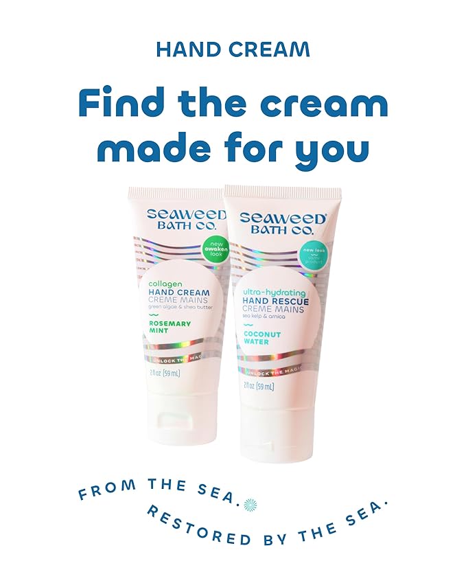 Seaweed Bath Co. Ultra-Hydrating Hand Rescue Moisturizing Cream - Coconut Water Scent - Sustainably Harvested Seaweed, Sea Kelp, Arnica to Soothe Dry, Rough Skin - 2 oz