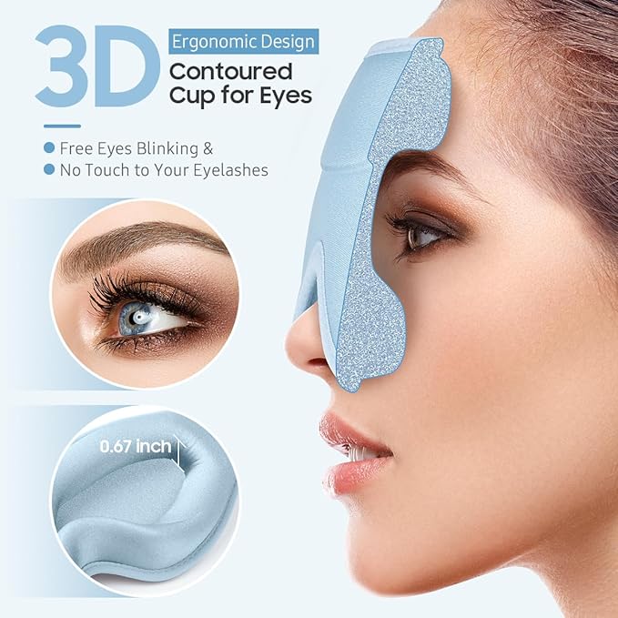 BeHoomi Sleep Mask, Premium Eye Mask for Sleeping, Total Blackout, Superior Soft Comfort, Upgraded 3D Ergonomic Designed Sleeping Mask for Home, Office, Travel, Meditation, Sky Blue