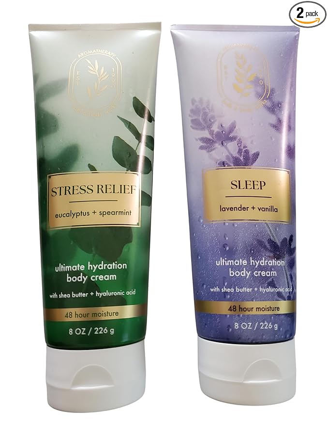 Bath & Body Works Aromatherapy Eucalyptus Spearmint and Lavender Vanilla Ultimate Hydration Body Cream 8 Ounces Pack of 2