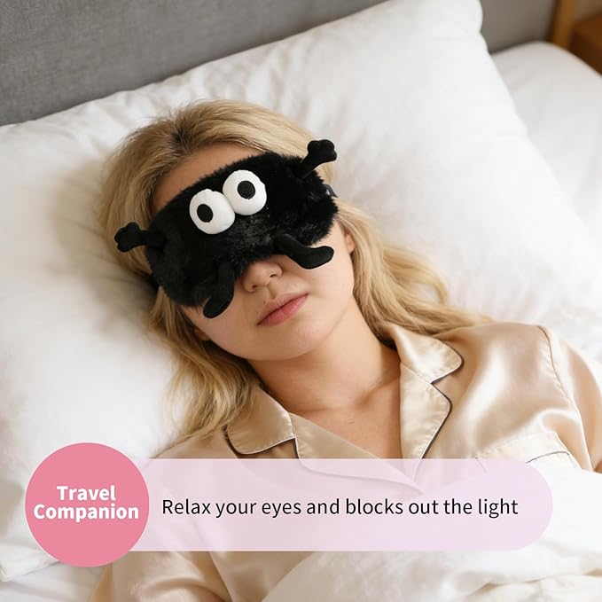 PERFECTSIGHT Sleep Eye Masks, Cute Sleep Eye Cover Lightweight Adjustable Eyeshade Mask Cover for Women Men Sleep Travel Nap, White+Black