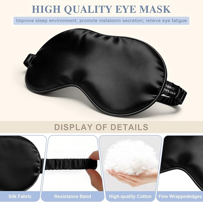 Silk Sleep Mask,Eye Mask for Sleep Women Men,Mulberry Sleeping Mask with Adjustable Strap,Blindfold Blackout Eye Mask for Travel and Full Night's Sleep,Nap