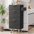 Professional Salon Station with Tempered Glass Top, 3 Drawers Hair Stylist & Barber Storage Cabinet with Heat Resistant Tool Holders, Beauty Spa & Home Organizer, Black