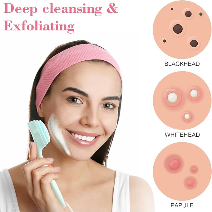HINZIC 2 Pack Silicone Manual Facial Cleansing Brush, Skin Friendly Waterproof Face Cleaning Scrubber Exfoliator Cleanser for Blackheads Whiteheads Makeup Residues Removal- Green