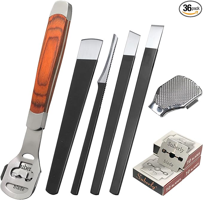 36 Pcs Callus Shaver for Feet Set, Foot Callus Shaver, (1 Stainless Foot File &1 Foot File Heads & 4 Pedicure Knife & 30 Replacement Slices Blades)