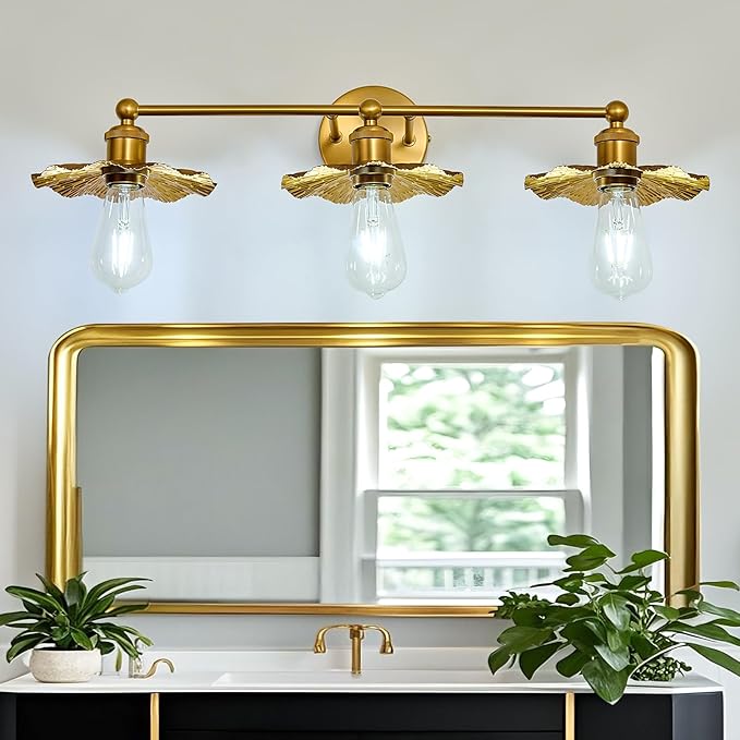 ZGLAOJT 3 Light Vintage Vanity Light Gold Bathroom Light Fixtures Over Mirror.