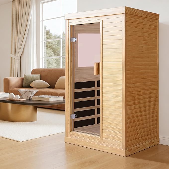 OUTEXER Infrared Sauna Home Sauna Spa Room Chilean Pine Wood 1200W Indoor Saunas Low EMF 110V with 7 Color Light