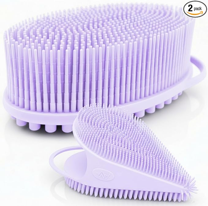 Avilana Premium Body Scrubber and Face Brush Set - Trusted Since 2017 - SGS Certified Silicone 2-in-1 Shower Kit, Dual Sided Gentle Exfoliating Loofah Alternative Sensitive Skin Women Men Gift