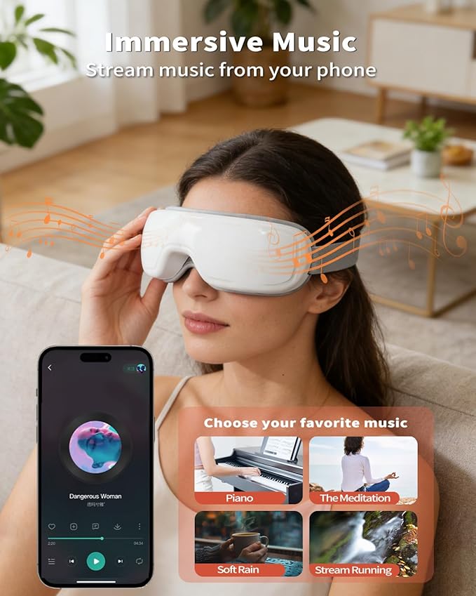 Pinailon Eye Massager,Rechargeable Heated Sleep Mask for Comfort and Relaxation Music,Soothes Tired Eyes,Fast Heating,180° Foldable, Eye Mask for Her Him