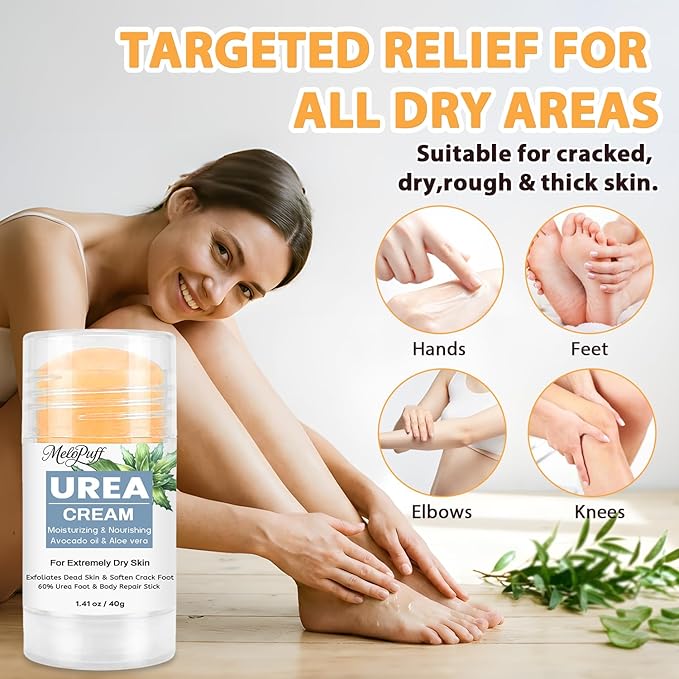 60% Urea Cream Stick plus 2% Salicylic Acid - Maximum Strength Repair Balm for Extremely Dry Skin & Cracked Heels, All-in-1 Callus Remover & Moisturizer, Softens Rough Skin - 1.41oz