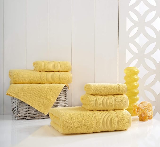Personalize Your Towels with Custom Embroidery: Names, Monograms, and Initials. Perfect For Kids, Adults, Travel, Gifts, 6-Piece Towel Set; 2 Bath Towels, 2 Hand Towels, and 2 Wash Cloths - Yellow