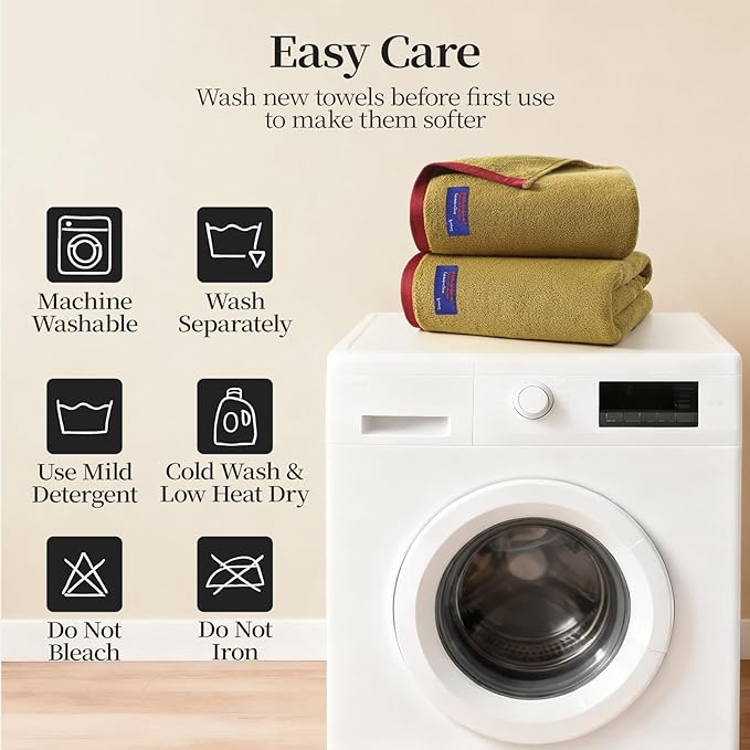 REDKISS 6 Piece Luxury Bath Towel Set, 2 Bath Towels, 2 Hand Towels, 2 Washcloths, 100% Cotton Ultra Soft Highly Absorbent Quick Dry Towels for Bathroom, Gym, Spa, Hotel, Mustard Yellow