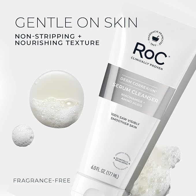 RoC Retinol Correxion Deep Wrinkle Serum Facial Cleanser with Niacinamide for Anti-Aging & Fine Lines, Makeup Remover, Ophthalmologist Tested Skin Care, 6 oz