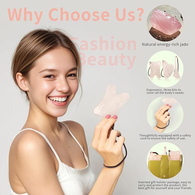 Gua Sha Massage Tools, 3Pcs Gua Sha Tools of Multi-Shapes, Guasha Scraping Massage Tools for Face and Body,Pink