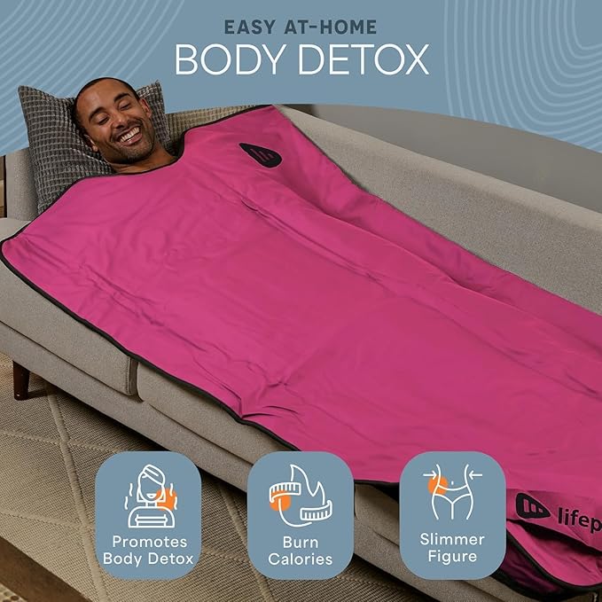 LifePro RejuvaWrap Infrared Sauna Blanket for Detox & Relaxation – Low EMF Carbon Fiber Heating, 9 Temp Levels, 5 Colors – Portable Sauna Blanket Infrared with Waterproof Interior & Carry Bag