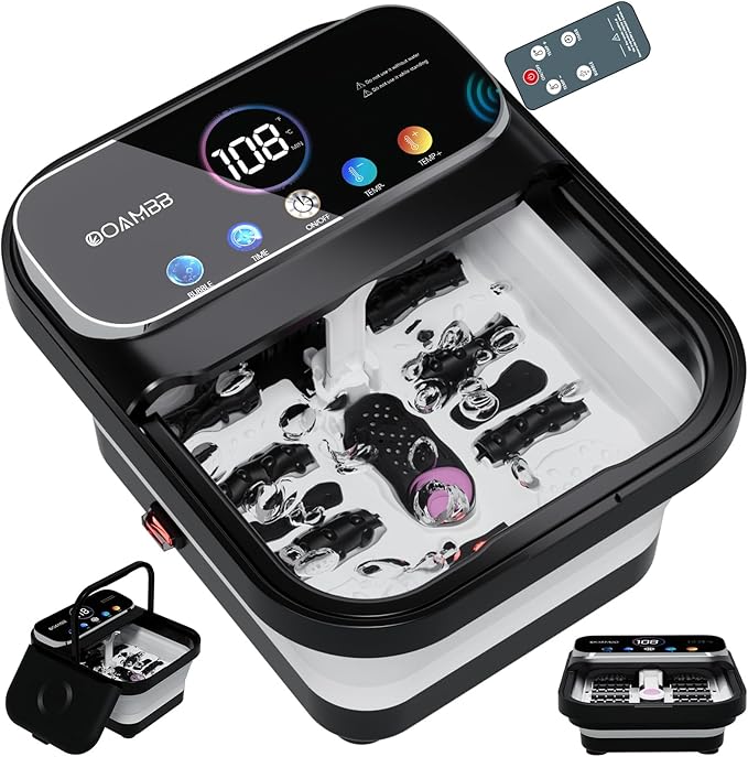 OOAMBB Collapsible Foot Spa with Heat, Bubble,Temp Control,Remote Control, Color Touch Screen Foot Bath Massager with 6 Massage Rollers,Foot Soaking Tub (Black)