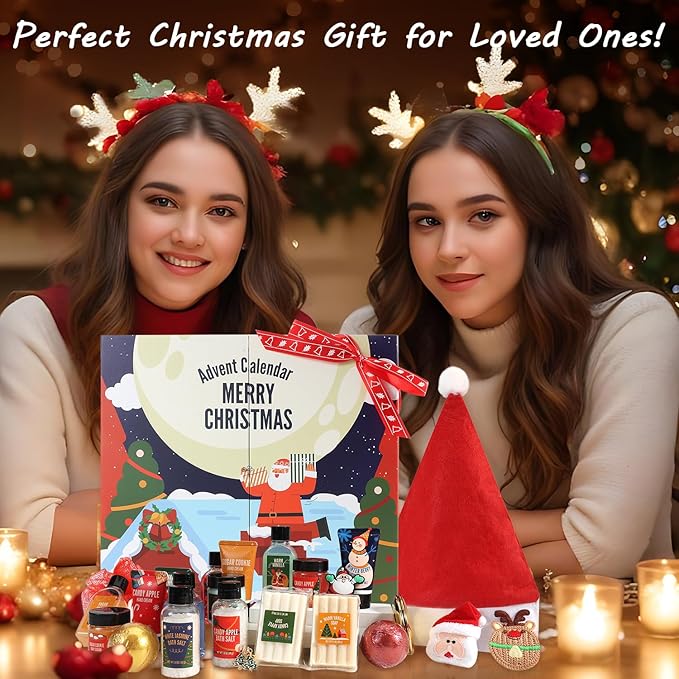 Advent Calendar 2025-24 Days of Beauty Advent Calendar, BFFLOVE Spa Gift Baskets with Shampoo Bar, Bath Bombs, Christmas Gifts for Women Christmas Gifts for Women