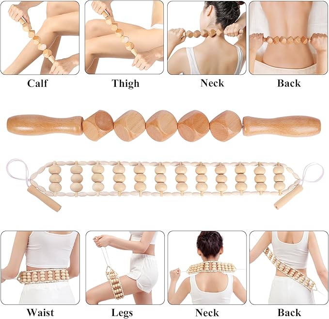 Xokocli 7-in-1 Wood Therapy Massage Tools Lymphatic Drainage Massager for Muscle Pain Relief | Maderoterapia Kit Body Sculpting Tools for Anti-Cellulite, Body Shaping