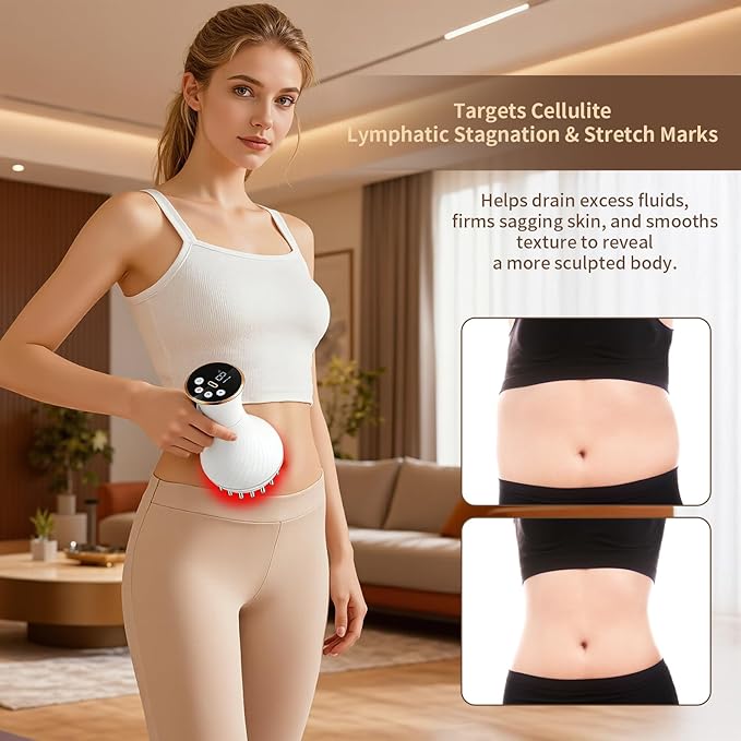 Body Sculpting Machine, Lymphatic Drainage Massager & Anti Cellulite Massage Tool, Helps Reduce Stretch Marks & Cellulite, Pain Relief Devices for Legs, Arms & Belly, Body (White)