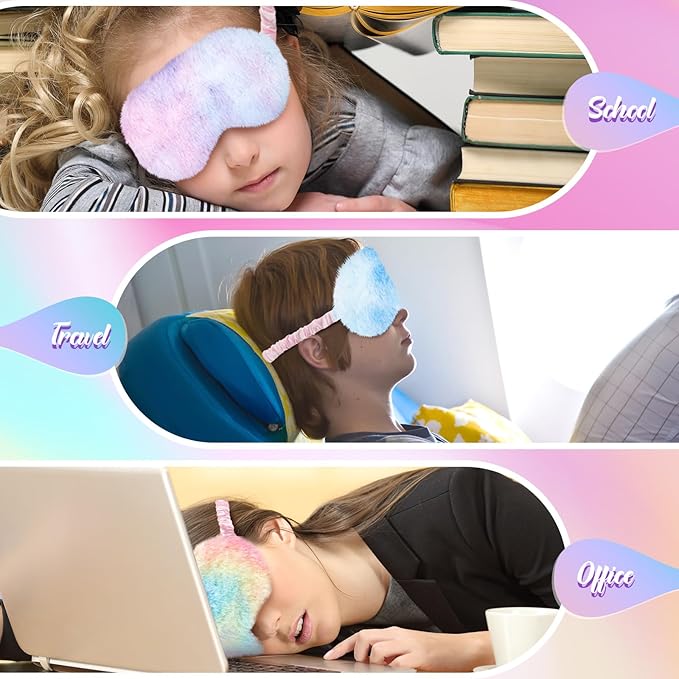 Geyoga 24 Pcs Plush Sleep Eye Mask Silk Furry Eye Covers for Sleeping Cute Sleep Mask Fluffy Comfortable Sleeping Blindfold for Travel Sleepover Nap Party Supply Girls Women, Rainbow Color