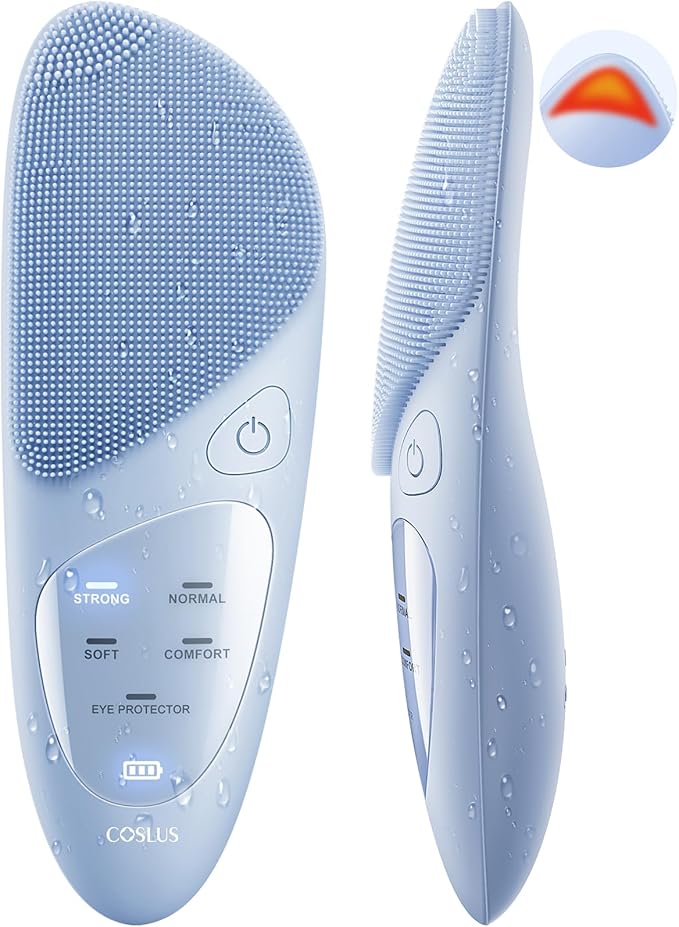 COSLUS JMY05 Facial Cleansing Brush Silicone Face Scrubber: IPX7 Waterproof Rechargeable Face Wash Brush, 4 Cleansing Modes, Electric Face Brush for Cleaning, Exfoliating, Massaging