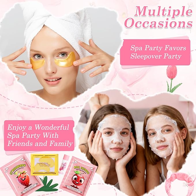 110PCS Spa Party Supplies for Girls,Spa Party Favors Include Lip Mask,Foot Bath Bombs,Face Masks,Skin Care For Teens 10-12,Mothers Day,Teacher Appreciation Gifts,Birthday Bulk Gifts for Women