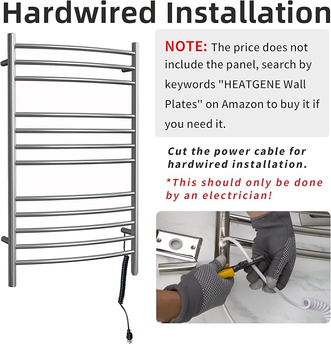 HEATGENE Towel Warmer Gun Grey, Electric Hot Towel Rails, Wall-Mounted Large 12 Bars Warming Towel Racks, Plug-in/Hardwired Heated Towel Rails